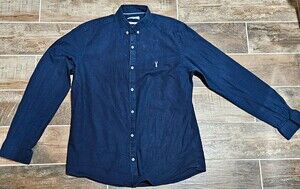 Next Men’s L Slim Fit Blue Solid Button-Down Button-Up Shirt 42-44 Cotton